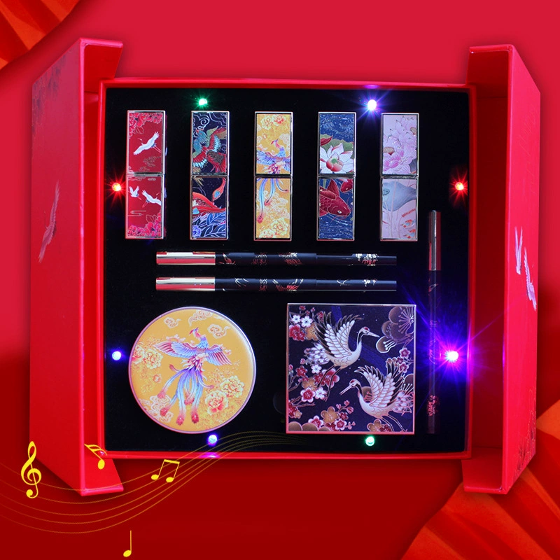 Bộ trang điểm giữa và sau hộp quà âm nhạc hộp quà tặng cho bạn gái Phong cách Trung Quốc Tử Cấm Thành chạm khắc son môi Ngày lễ tình nhân Tanabata - Bộ trang điểm