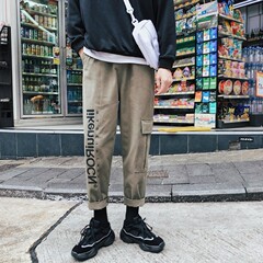 工裝褲秋冬裝潮牌男韓版潮流寬鬆加絨加厚休閒直筒褲原宿風哈倫褲九分褲
