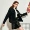 Áo ba lỗ màu đen hai mặt của phụ nữ sọc công cụ áo khoác len ngắn 174MAF077 - Áo khoác ngắn