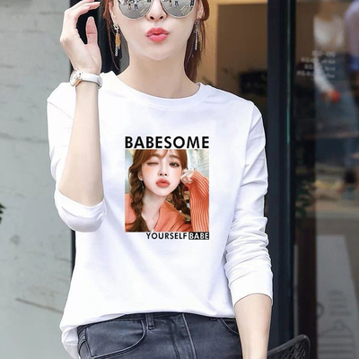 纯棉长袖T恤女2021新款女装简约宽松打底衫女士休闲百搭上衣春装