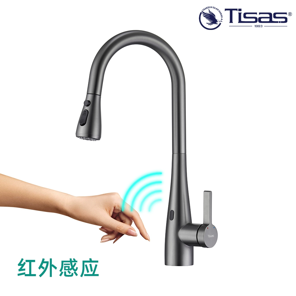 Vòi kéo cảm ứng Tissas của Đức nhà bếp bồn rửa có thể xoay co giãn cảm ứng bằng vàng chải không chì vòi nước thông minh Vòi cảm ứng