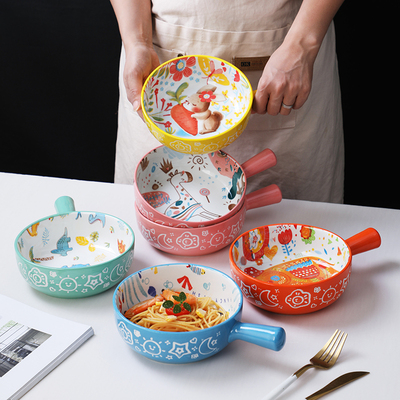 创意卡通陶瓷手柄烤碗烤箱专用网红可爱家用烘焙焗饭水果沙拉盘碗