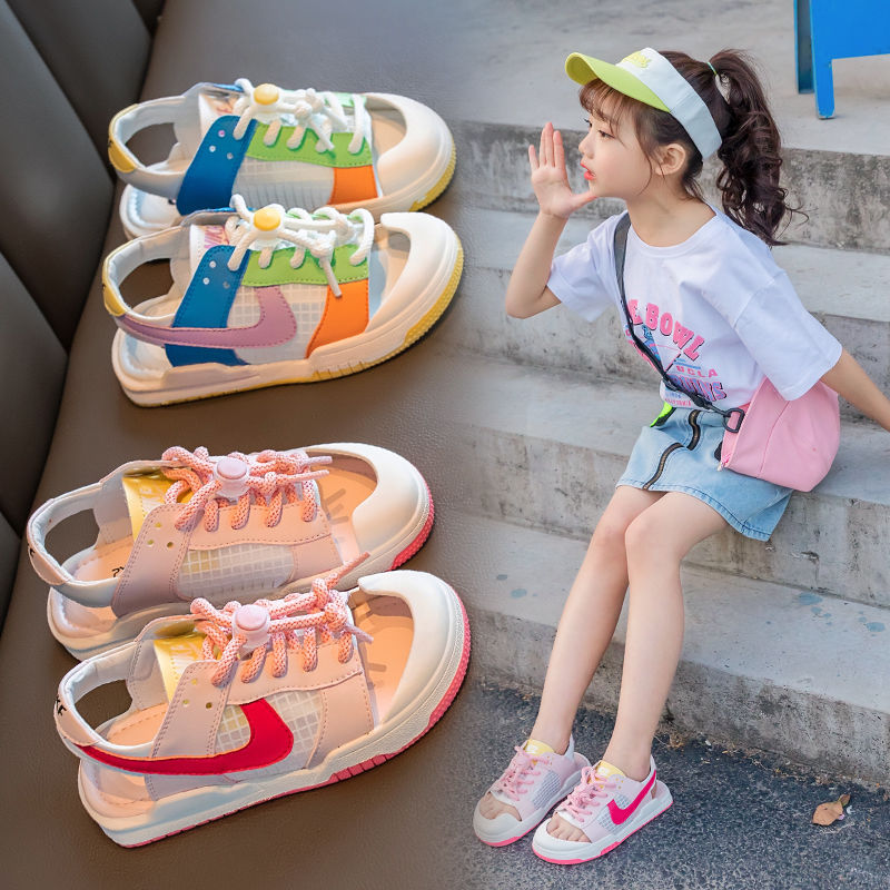 女童运动凉鞋2022新款包头儿童软底中大童鞋子夏季男童防滑沙滩鞋