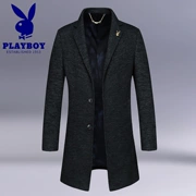 Playboy áo len nam mùa đông trang phục dài phần nam Nizi giả cashmere nizi áo gió dày phần - Áo len