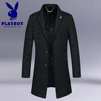 Playboy áo len nam mùa đông trang phục dài phần nam Nizi giả cashmere nizi áo gió dày phần - Áo len áo phao nam hàng hiệu
