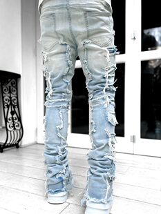 Эрэгтэй хүнд хэцүү жинсэн өмд Slim Fit сунгаж урагдсан тогоо