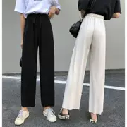 Mùa hè 2019 phiên bản mới của Hàn Quốc quần lửng ống rộng cạp cao quần ống rộng 9 quần 9,9 quần nữ học sinh - Cộng với kích thước quần áo