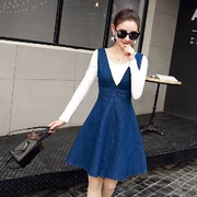 Xuân 2018 new slim phiên bản Hàn Quốc của đầm denim dây đeo đầm hai dây phù hợp với nữ Slim - Sản phẩm HOT