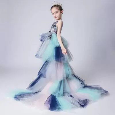 Mô hình trẻ em nước ngoài catwalk váy cô gái công chúa váy fluffy gạc cô gái nhỏ chủ đuôi hiển thị trang phục mùa thu - Váy trẻ em