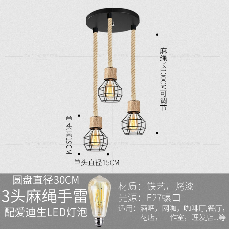 Phong Cách Công Nghiệp Dây Gai Dầu Cửa Hàng Quần Áo Nhà Hàng Vòng Cửa Hàng Lẩu Retro Hoài Cổ Quầy Bar Hình Lựu Đạn Đèn Chùm Nhiều Đầu đèn bàn ăn chung cư đèn thả pha lê Đèn thả