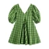 Váy chữ a kẻ sọc xanh lục 2021 mùa hè mới tay áo phồng nhỏ cổ chữ V váy ngắn eo nữ váy mỏng - A-Line Váy A-Line Váy