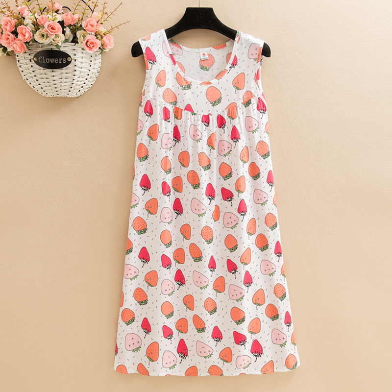 Lemon Yellowpoplin  Dress mom summer wear Nightdress Medium and long term Big size Fat mm easy robe Middle aged and elderly leisure wear vest
