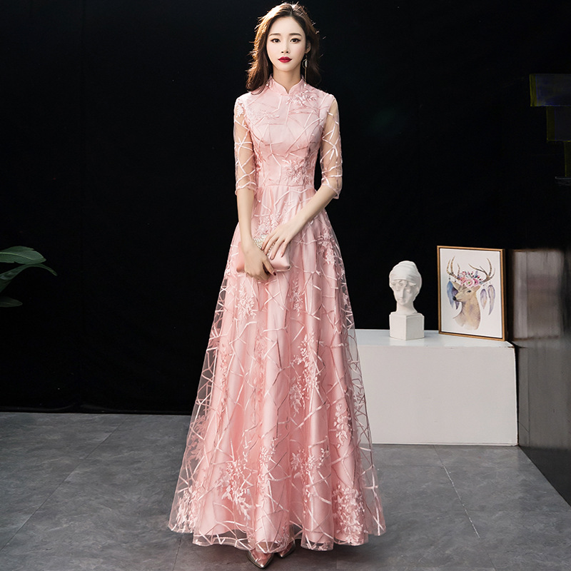 Long elegant elite evening dress for elementary school students