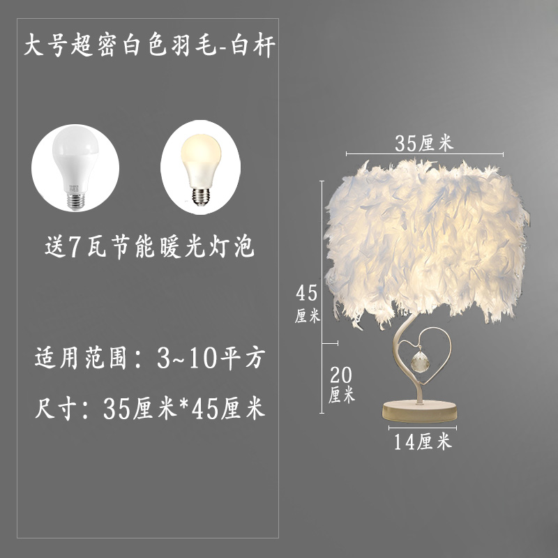 (Heart Shaped White Pole) Eye Protection Bulb-9wInternet celebrity Feather Desk lamp girl ins Decorative lamp sleep nurse cozy remote control dream bedroom Bedside Night light