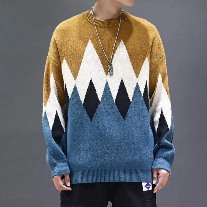 Áo len kiểu dáng Hong Kong áo len hình thoi nam cộng với size áo thun teen mùa thu thủy triều áo len nam - Cardigan