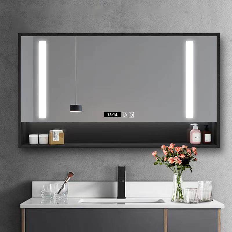 Tủ gương phòng tắm thông minh bằng gỗ rắn một mình hộp gương tường với đèn với nhà vệ sinh khử nêm nhẹ với giá đỡ tủ gương vệ sinh tủ gương nhà tắm