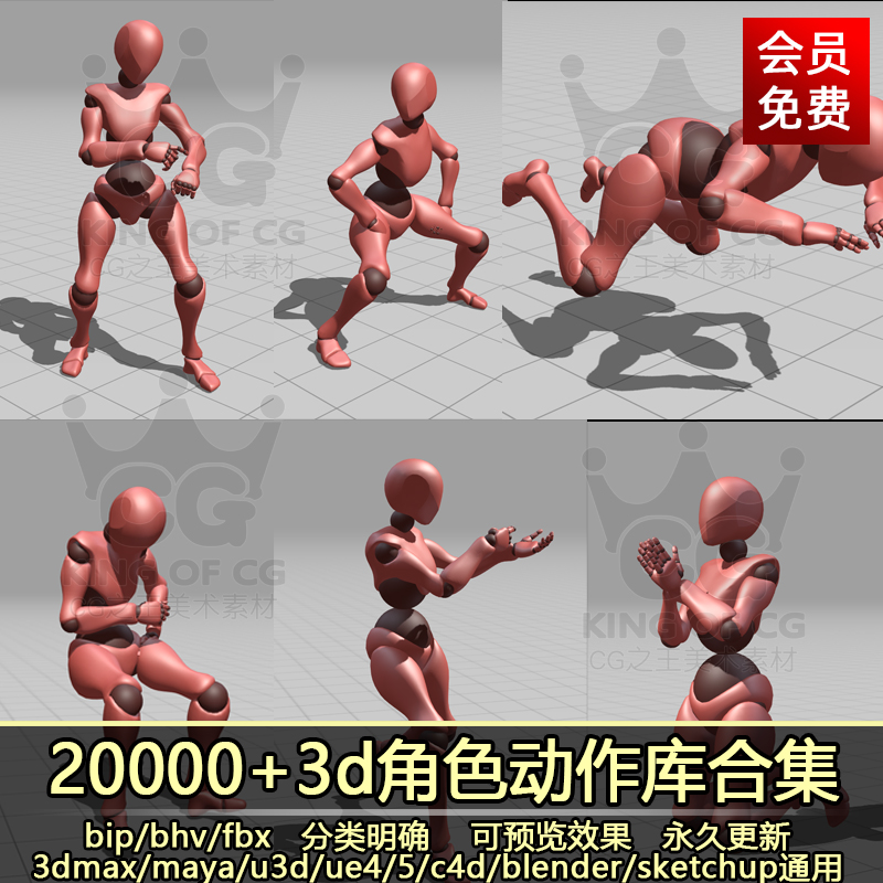 3D角色max人物bip动作bhv捕捉游戏maya动画c4d/unity/UE4/blender-cg男孩