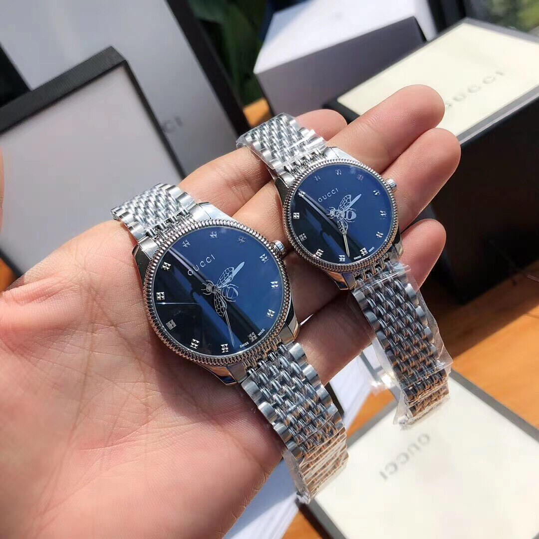 Silver Black Disc - 29Mmquality goods GUCCI Gucci Wrist watch Little bee Male and female Watch GUCCI fashion Simplicity steel strip Lovers Watch YA1265017