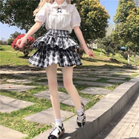 Летняя японская школьная юбка, клетчатая рубашка с бантиком, мини-юбка, высокая талия
