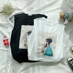 Fashion brand printed hip hop fashion vest men's summer Korean loose sleeveless T-shirt Hong Kong chic on the shoulder