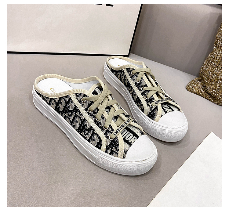 Black2021 Spring and summer new pattern D home Embroidery letter canvas leisure time Frenulum Single shoes female Little white shoes genuine leather Bantuo skate shoes