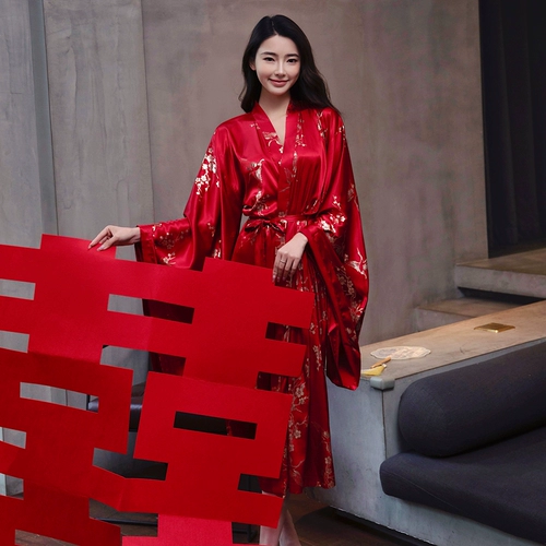 Шелковый банный халат для невесты, ретро пижама, китайский стиль, большой размер