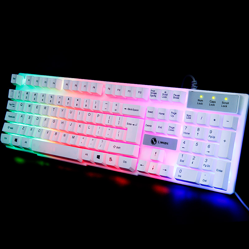Tx30 White Backlit KeyboardLimei TX30 keyboard wired suspension computer notebook Colorful Backlight game Mechanical feel Internet Bar keyboard