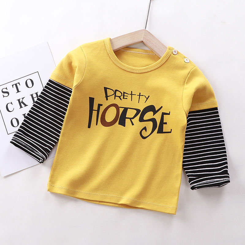 F008 - T-shirt Splicing Mainstreamchildren pure cotton Long sleeve T-shirt Boy girl Undershirt baby T-shirt Long sleeve jacket baby clothes Spring  tide