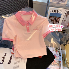 Рубашка поло Детская 女童polo领短袖t恤2023夏季新款中大童刺绣纯棉儿童网红上衣