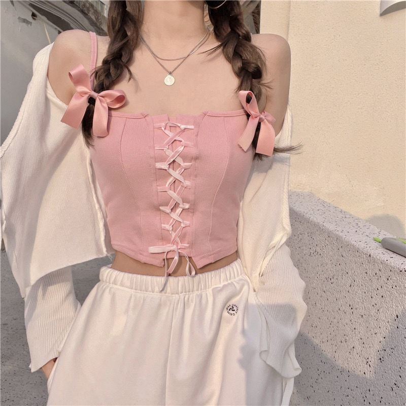 U71 Pinkblue Small sling vest Women's wear summer Bandage have cash less than that is registered in the accounts hottie Design sense niche white Built in Wear out jacket