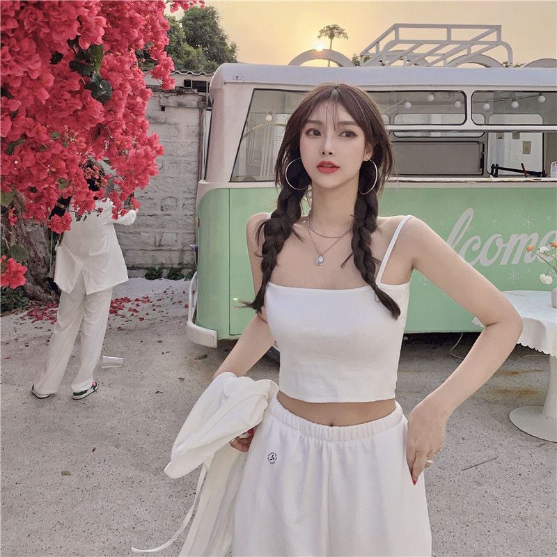 U58 Pure Whiteblue Small sling vest Women's wear summer Bandage have cash less than that is registered in the accounts hottie Design sense niche white Built in Wear out jacket