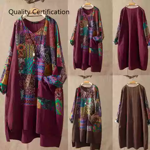 Lcotton Linen Big Size Tunic Print Blouse Top