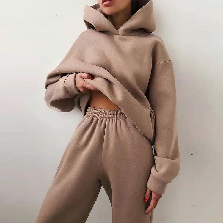 ЖЕНЩИНЫ надпись SweatshiRT Hooded TROUSERS TWO-PIECE SET
