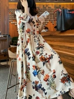 Брендовое расширенное платье, шифоновая длинная юбка, изысканный стиль, французский стиль, свободный крой, цветочный принт