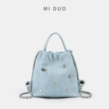 Летний небольшой рюкзак, джинсовая защитная сумка, значок, сумка на одно плечо, делается под заказ, 2023, в стиле Шанель, из натуральной кожи