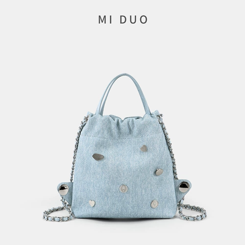 Летний небольшой рюкзак, джинсовая защитная сумка, значок, сумка на одно плечо, делается под заказ, 2023, в стиле Шанель, из натуральной кожи