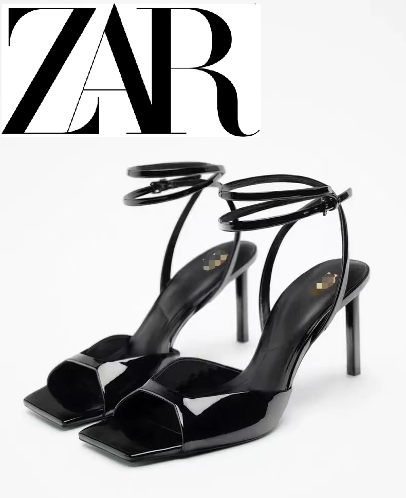 ZAR Autumn New Women's Shoes Black Patent Leather Elegant High Heel Sandals 2340 258 730