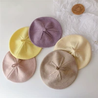 Fashion Baby Hat Solid Color Girls Warm Beret Vintage Knitte