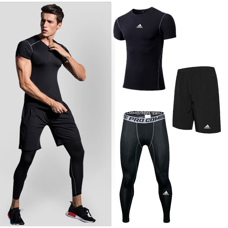 Short Sleeve Three Piece Set (AD)run motion Bodybuilding suit Five piece set Three large man Tight fitting Close fitting loose coat Short sleeve trousers shorts clothing