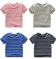 Trẻ em ngắn tay sọc t-shirt nam giới và phụ nữ cotton vòng cổ áo sơ mi đáy áo trẻ em quần áo T-Shirt nửa tay nhỏ trẻ em mùa hè bé áo thun trẻ em nữ