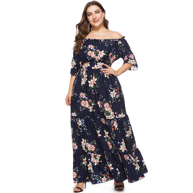 Dark Blue2021SummerPlussizePrintedLooseDressFatWomensvestido