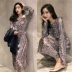 Phụ nữ mùa xuân và mùa thu 2021 váy dài tay dài dưới đáy Bling lấp lánh sequins váy eo cao mảnh mai - Váy eo cao Váy eo cao