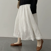 Осенняя модная белая длинная юбка для выхода на улицу, из хлопка и льна, с вышивкой, А-силуэт