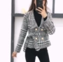 Áo khoác nữ Houndstooth thu đông 2018 phiên bản dày của Hàn Quốc tự thắt eo là áo len mỏng kẻ sọc hoang dã. áo khoác nữ dáng dài