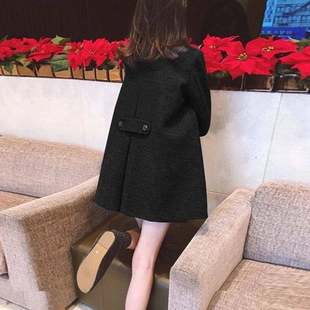 小さなルーズウールコート女性のための黒マントミッドレングスウールコート肥厚コート女性のための韓国スタイルの秋