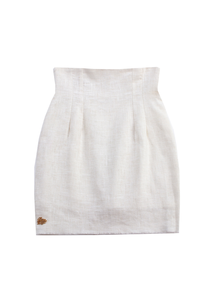 White Pre-salele palais vintage original French Retro Easy to match Pure hemp white High waist Show thin Buttocks Short skirt