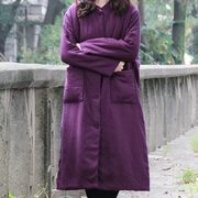 Bông văn học và vải lanh nữ retro khóa áo khoác lông dài phần dày lớn kích thước bông quilt quốc gia áo ấm - Bông