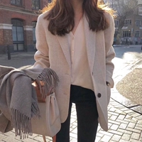 Thu đông 2018 phiên bản Hàn Quốc mới của áo kẻ sọc ngắn nữ rộng rãi len mỏng phù hợp với áo khoác cổ áo áo khoác dáng dài hàn quốc