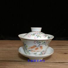 Чайная чашка 德镇文革厂货瓷器粉彩手绘 花鸟三才 盖碗 盖杯