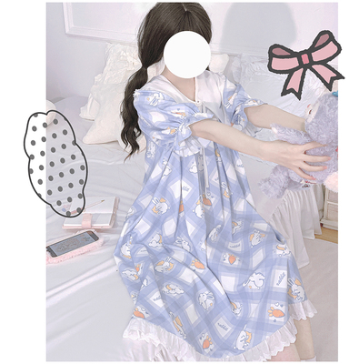 taobao agent Walnut JK [Sleeping Rabbit] Original pajamas dress milk blue cute girl princess comfortable skin
